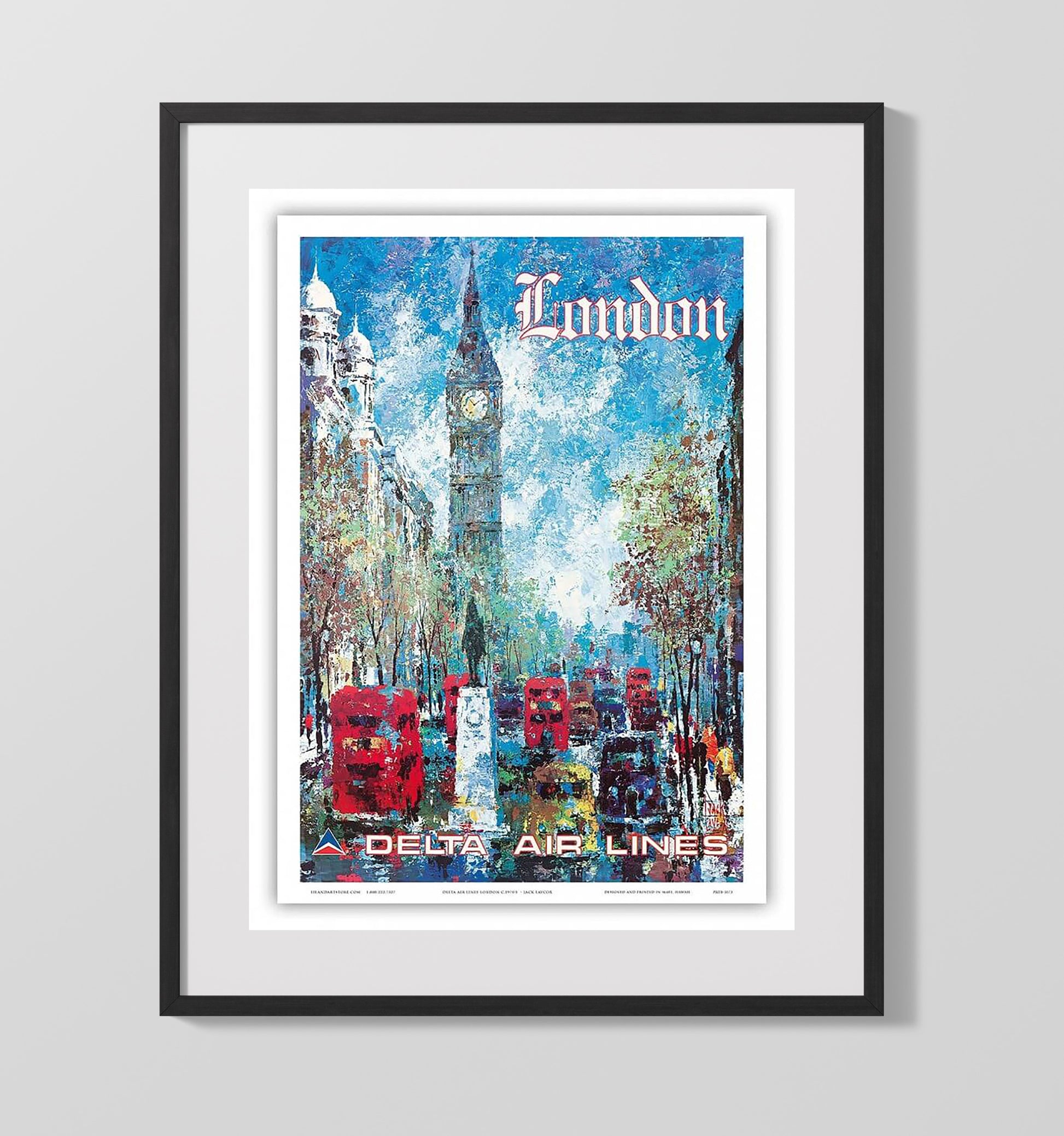 London Delta Airlines Vintage Travel Print 16x20 Gallery Frame travel wall art print