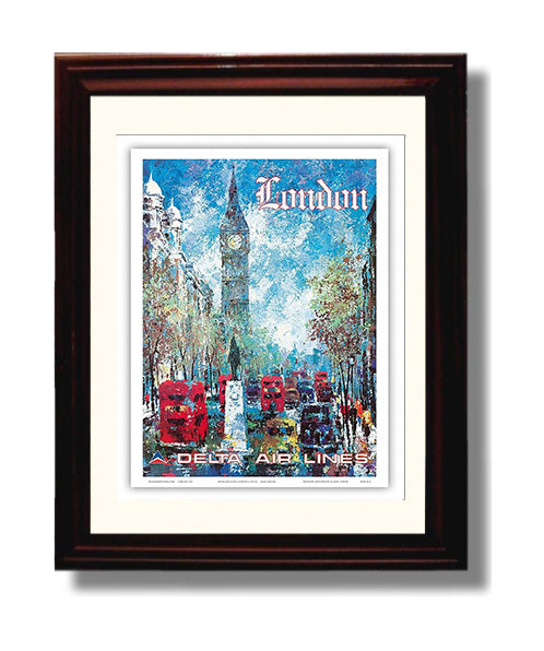 London Delta Airlines Vintage Travel Print 8x10 Beveled Frame travel wall art print