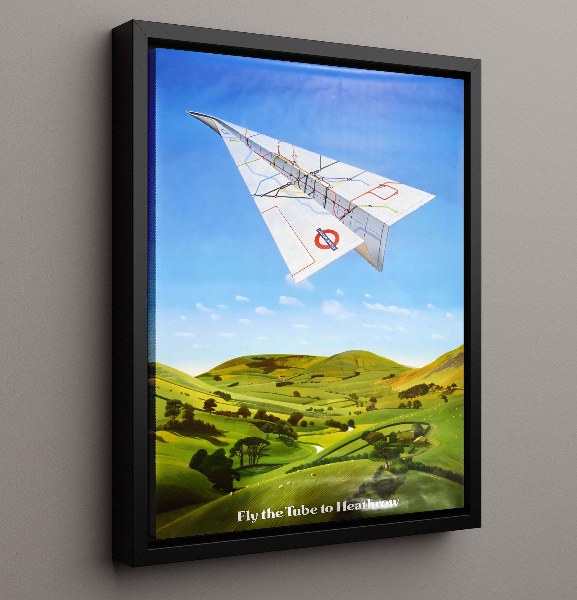 London Fly the Tube Vintage Travel Print 16x20 Framed Canvas travel wall art print