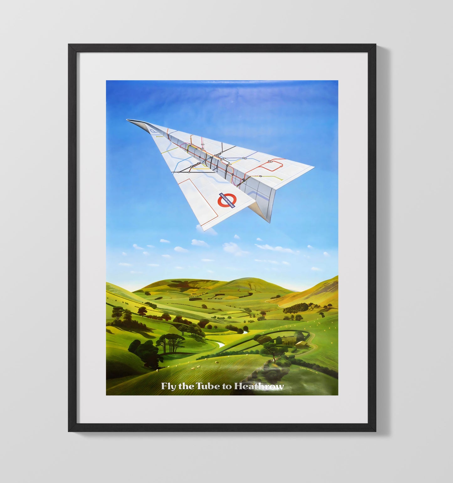 London Fly the Tube Vintage Travel Print 16x20 Gallery Frame travel wall art print