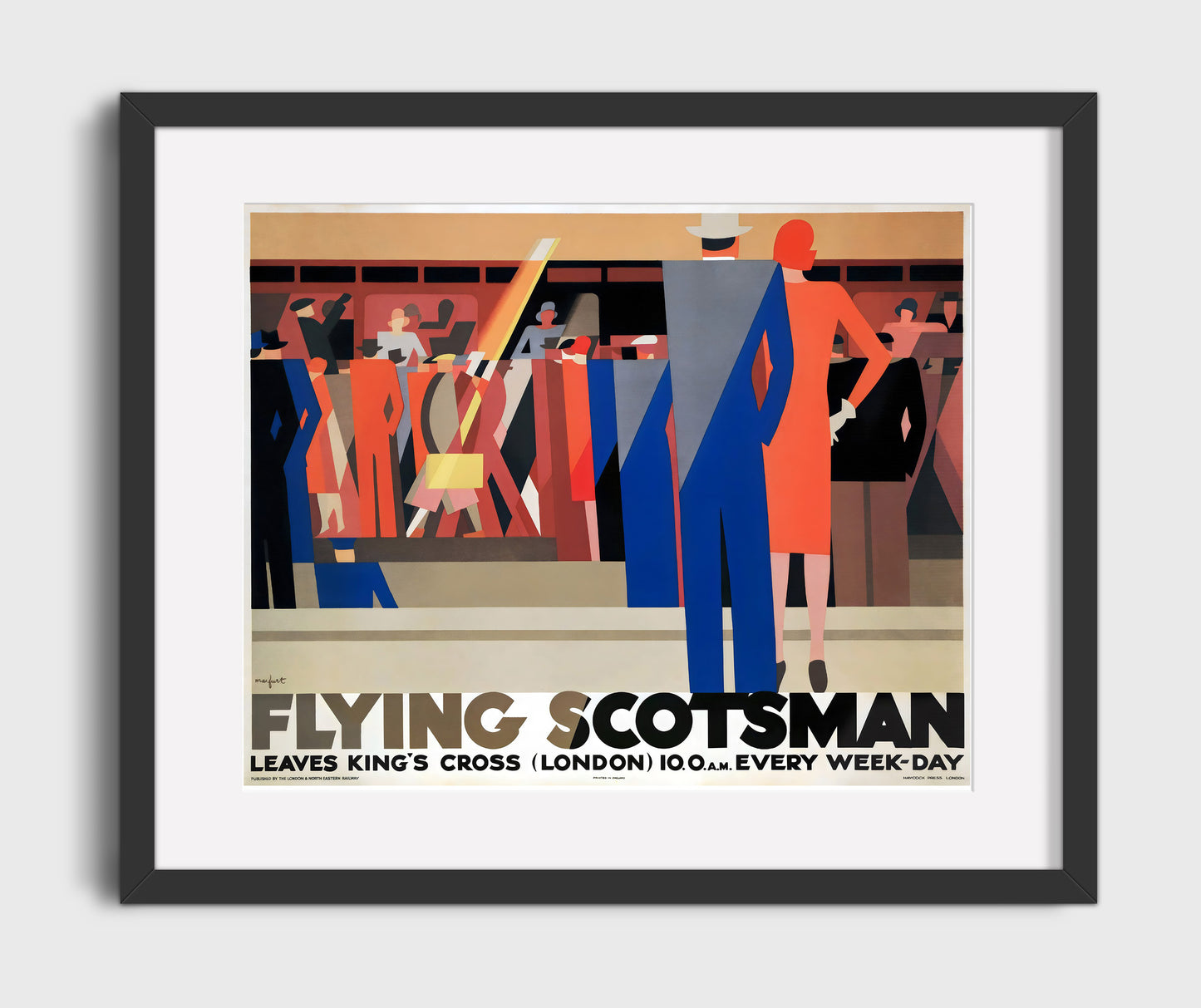 London Flying Scotsman Vintage Travel Print 16x20 Gallery Frame travel wall art print