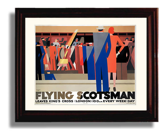 London Flying Scotsman Vintage Travel Print 8x10 Beveled Frame travel wall art print