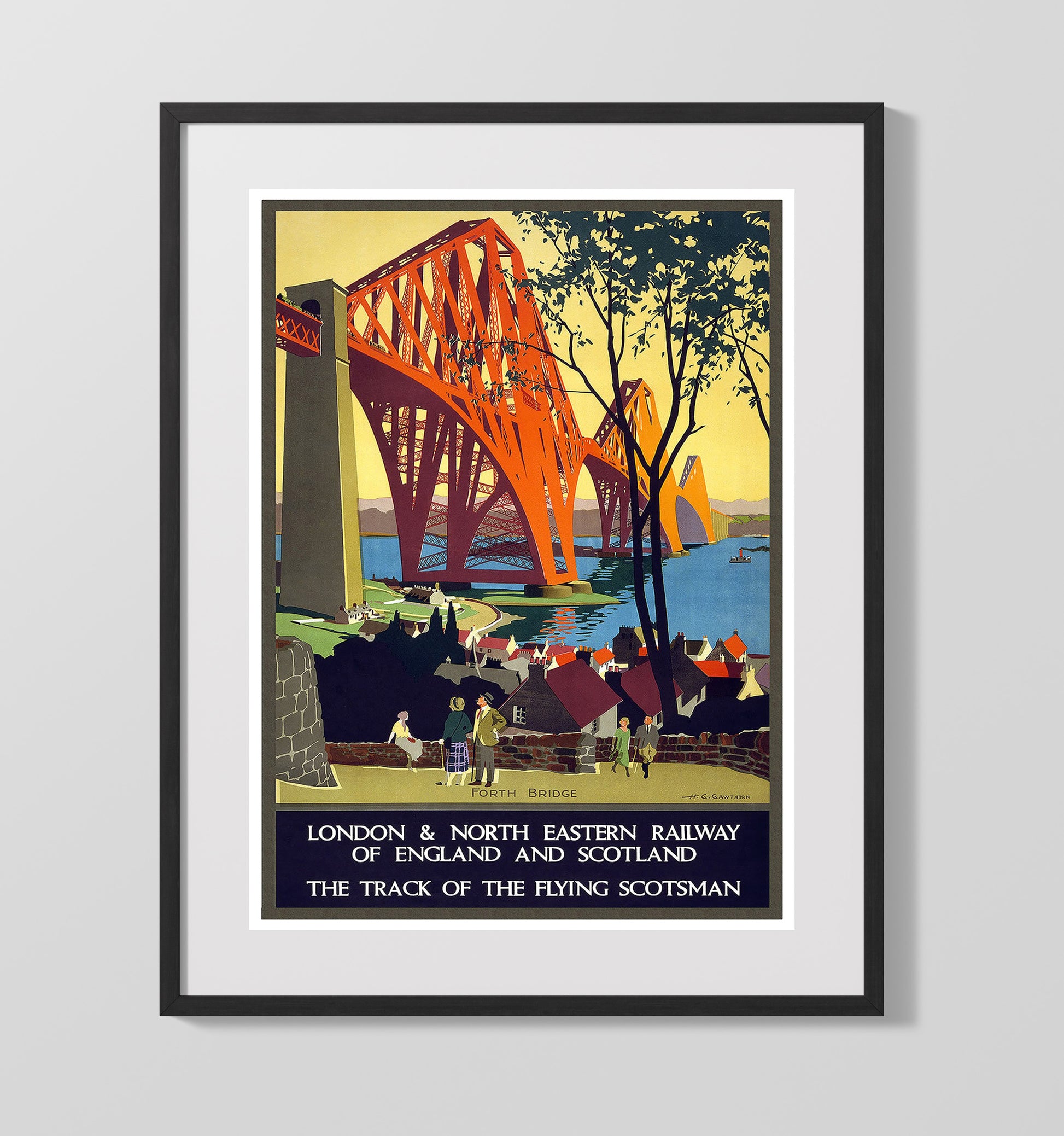 London Forth Bridge Railway Vintage Travel Print 16x20 Gallery Frame travel wall art print