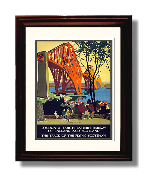 London Forth Bridge Railway Vintage Travel Print 8x10 Beveled Frame travel wall art print