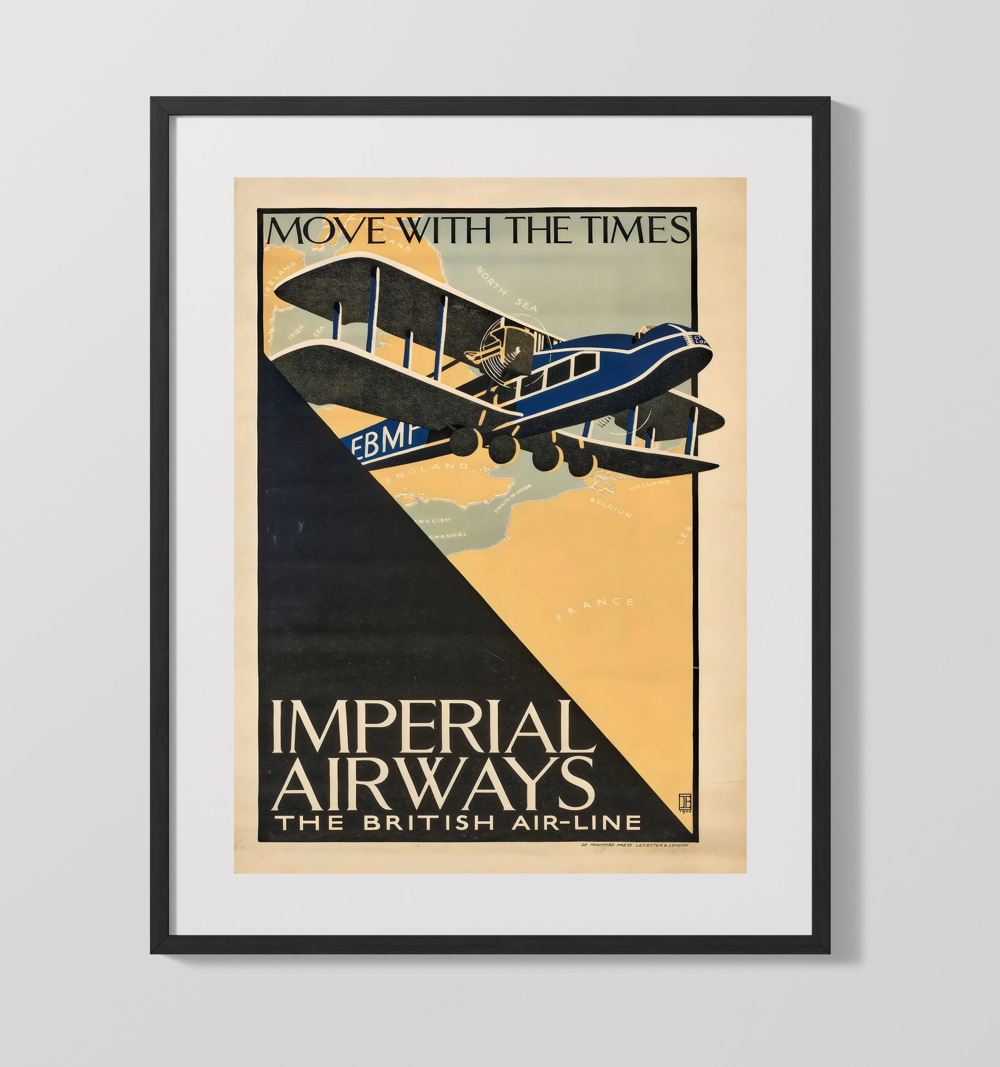 London Imperial Airways Vintage Travel Print 16x20 Gallery Frame travel wall art print