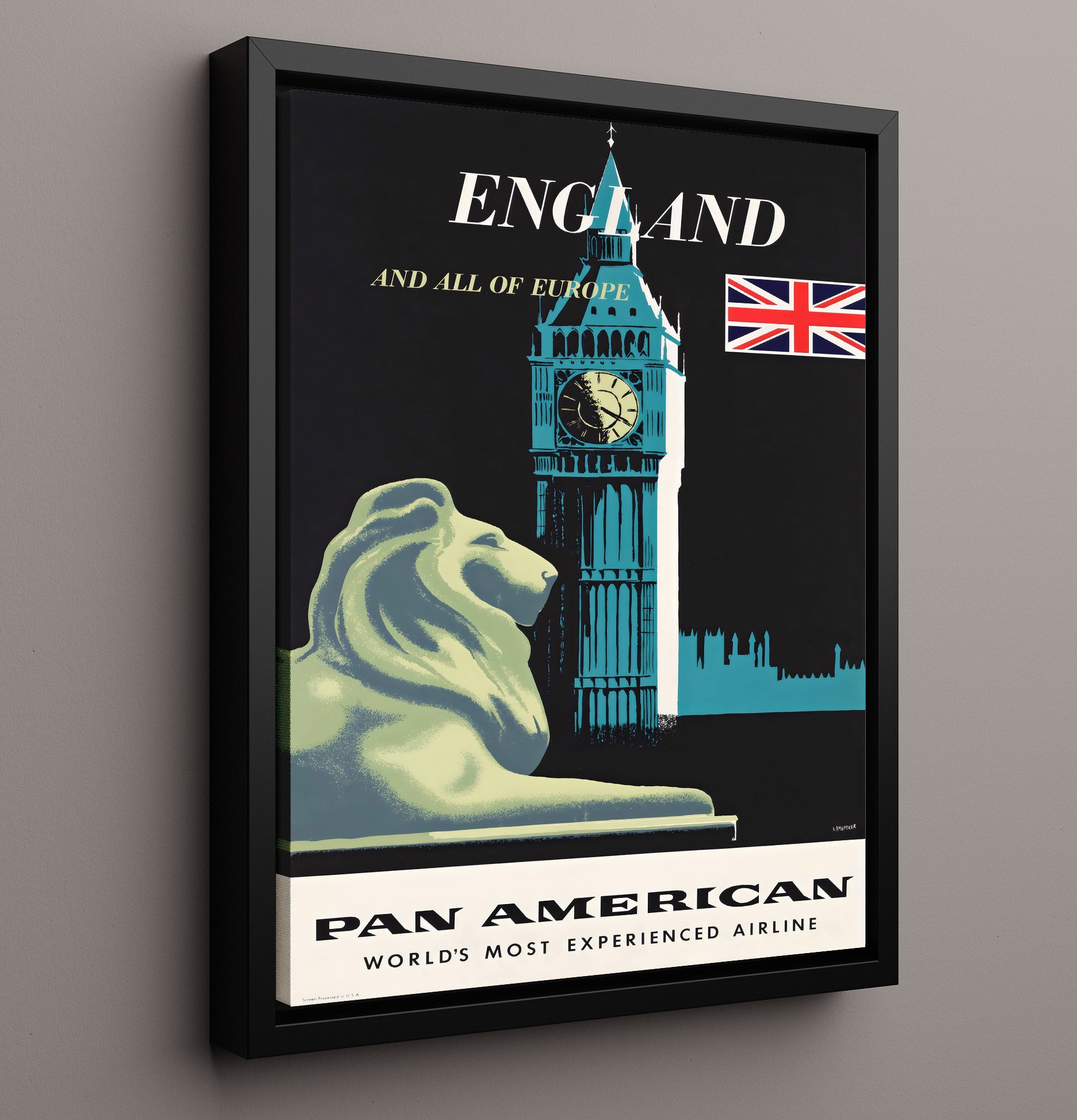 London Pan Am Big Ben Vintage Travel Print 16x20 Framed Canvas travel wall art print