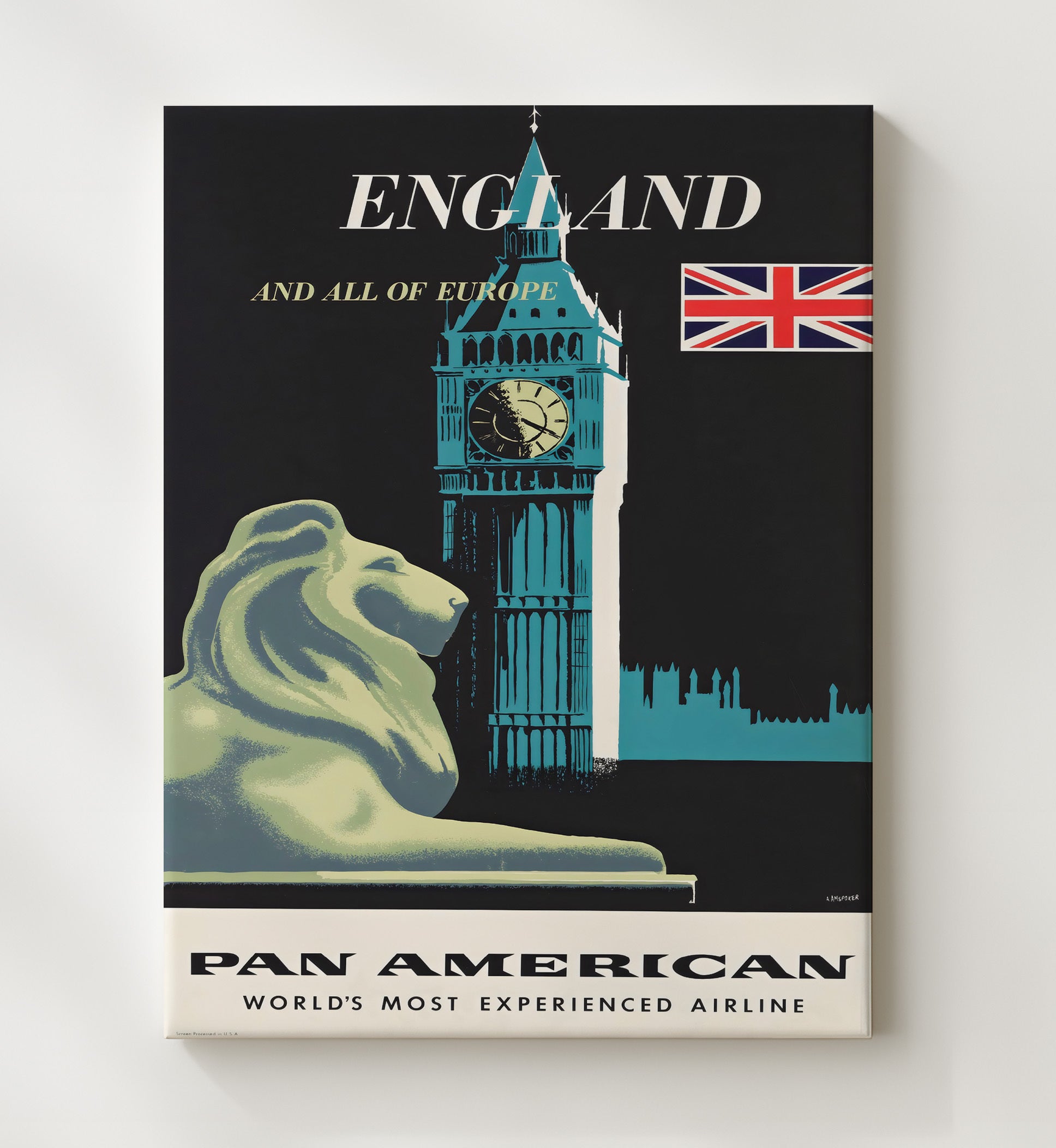 London Pan Am Big Ben Vintage Travel Print 20x24 Canvas travel wall art print