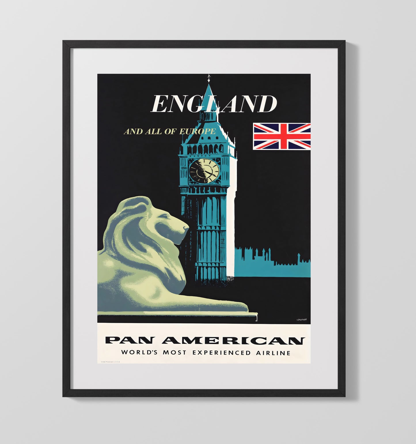 London Pan Am Big Ben Vintage Travel Print 16x20 Gallery Frame travel wall art print