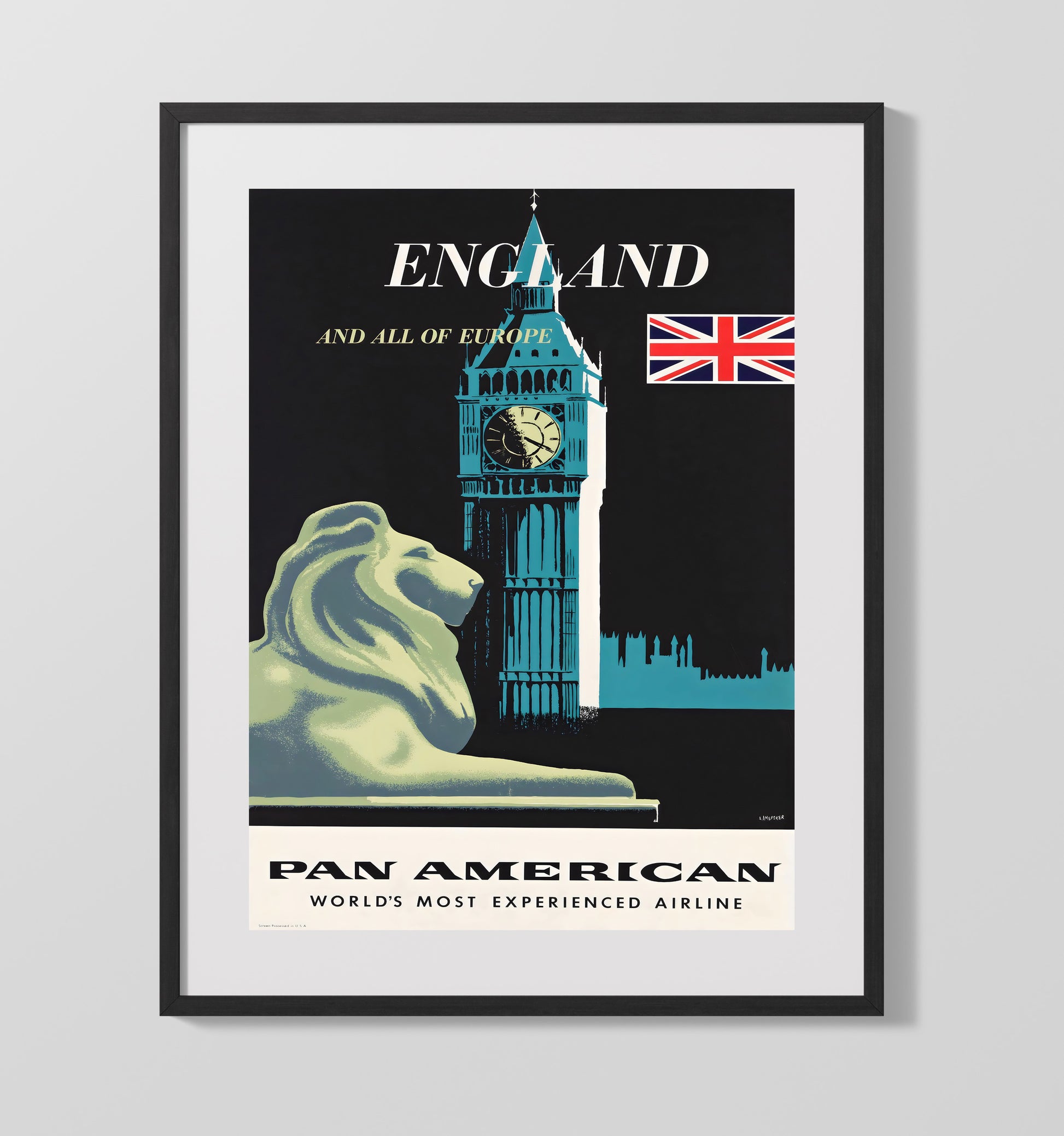 London Pan Am Big Ben Vintage Travel Print 16x20 Gallery Frame travel wall art print