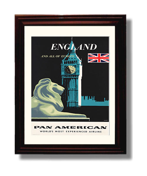 London Pan Am Big Ben Vintage Travel Print 8x10 Beveled Frame travel wall art print