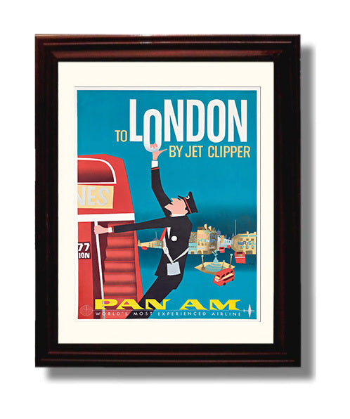 London Pan Am Jet Clipper Vintage Travel Print 8x10 Beveled Frame travel wall art print