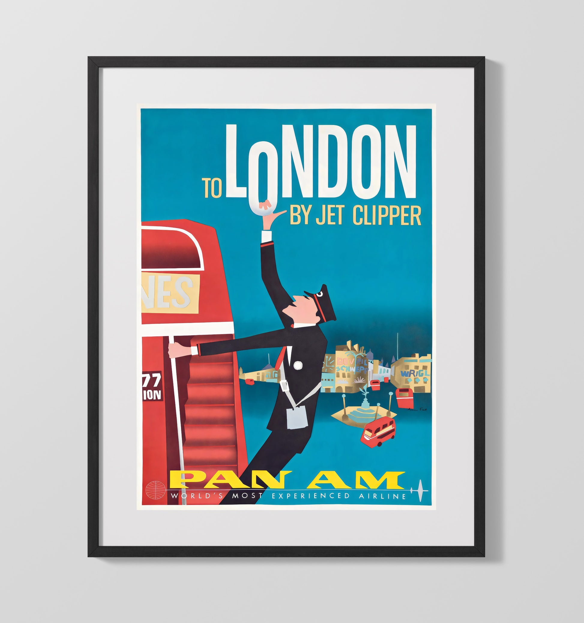 London Pan Am Jet Clipper Vintage Travel Print 16x20 Gallery Frame travel wall art print