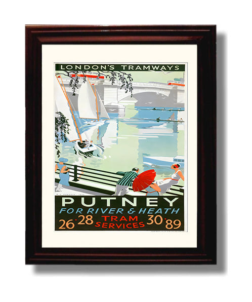 London Putney Tramways Vintage Travel Print 8x10 Beveled Frame travel wall art print