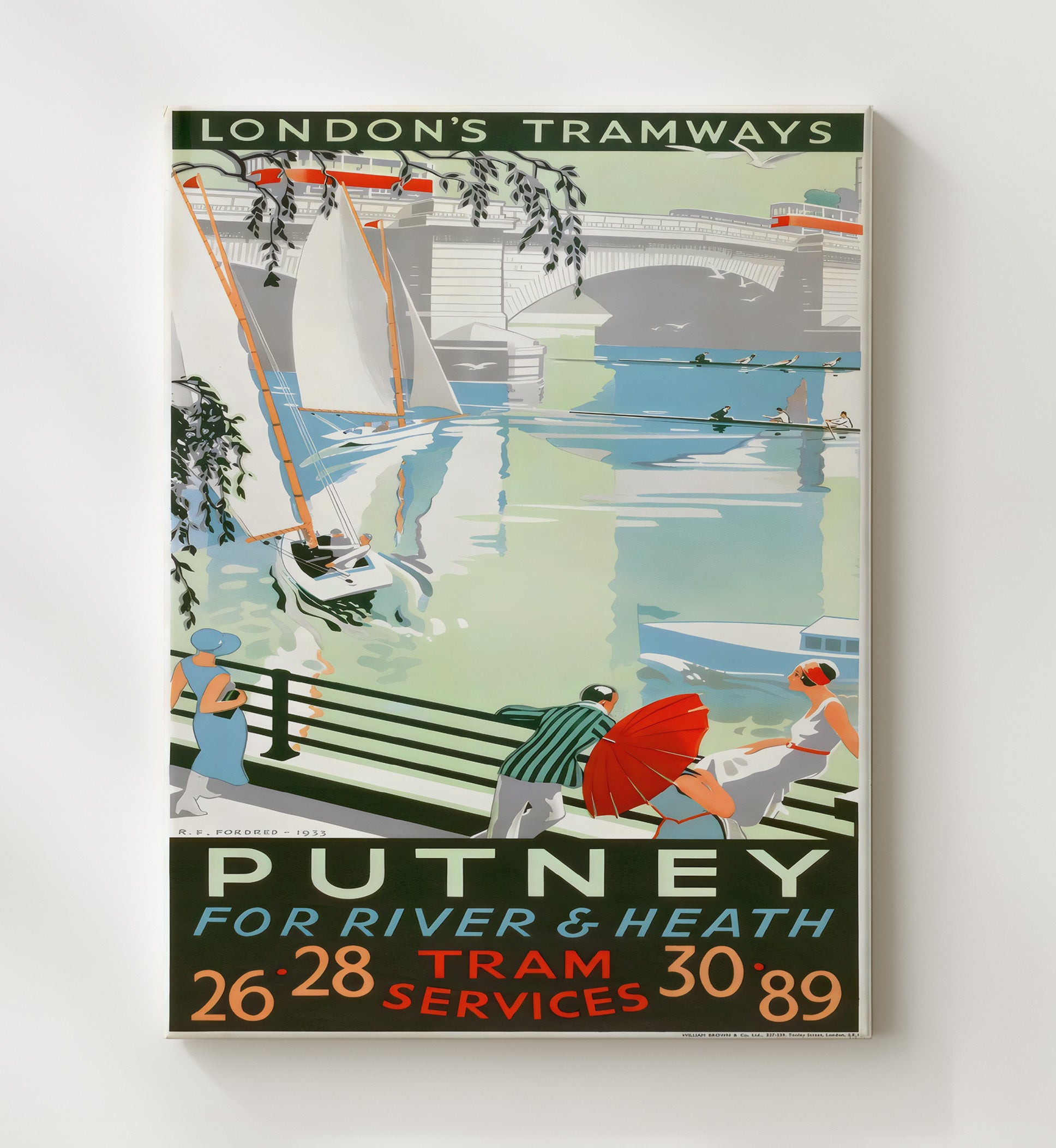 London Putney Tramways Vintage Travel Print 20x24 Canvas travel wall art print