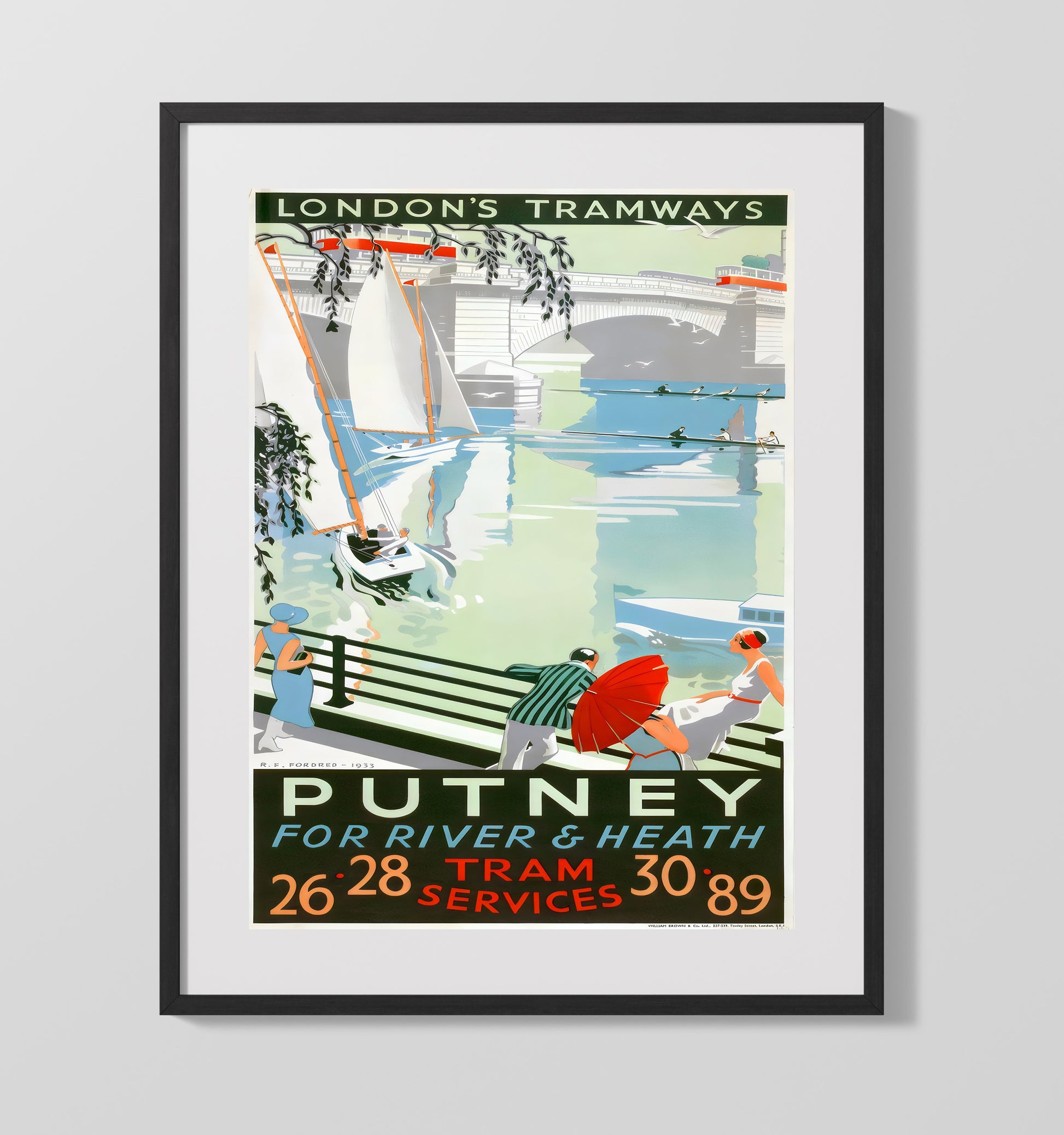 London Putney Tramways Vintage Travel Print 16x20 Gallery Frame travel wall art print