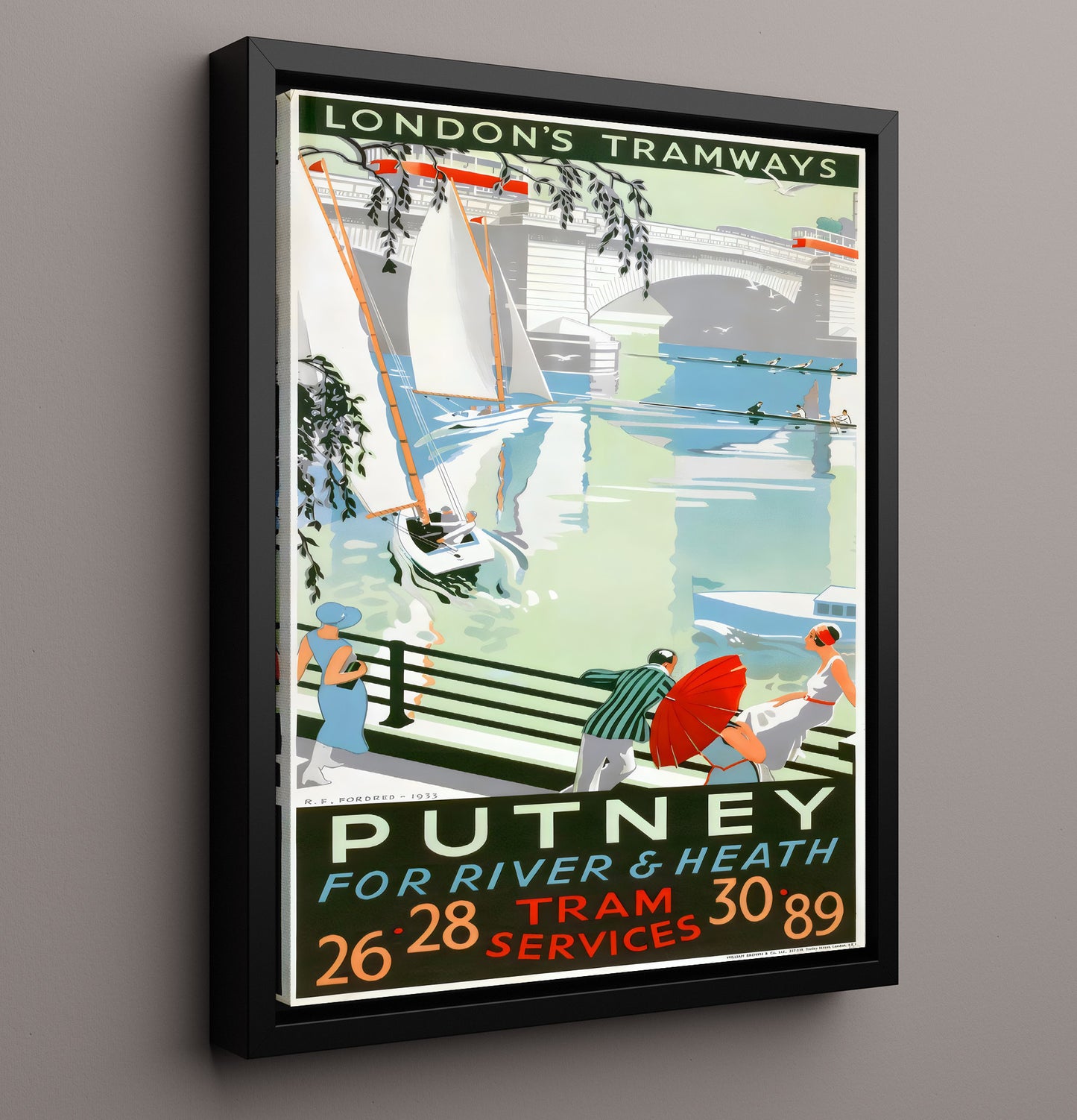 London Putney Tramways Vintage Travel Print 16x20 Framed Canvas travel wall art print