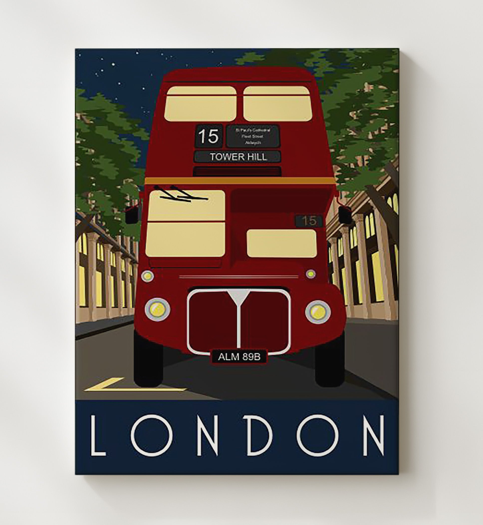 London Red Bus Vintage Travel Print 20x24 Canvas travel wall art print