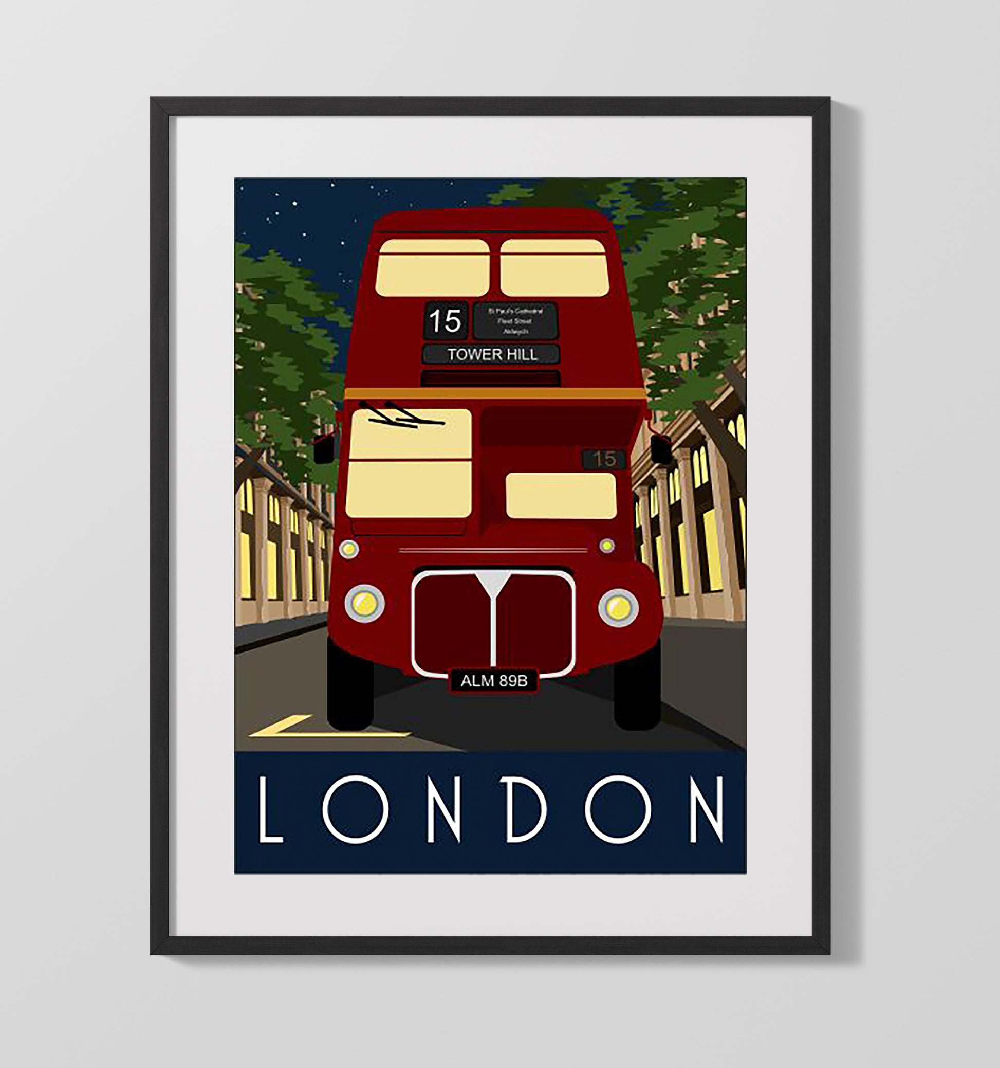 London Red Bus Vintage Travel Print 16x20 Gallery Frame travel wall art print