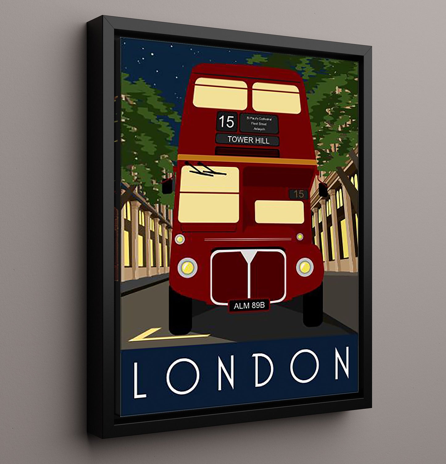 London Red Bus Vintage Travel Print 16x20 Framed Canvas travel wall art print