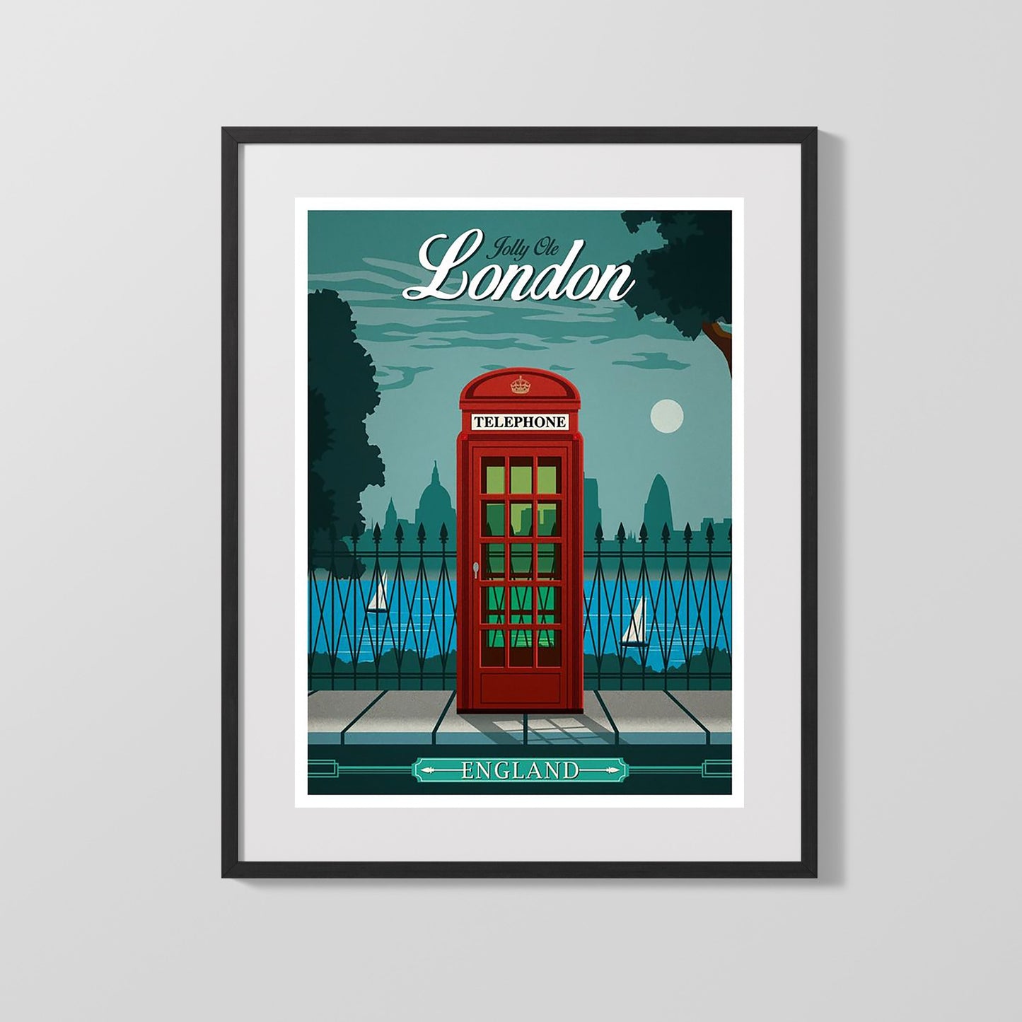 Classic Travel Poster - London - Red Bus and Black Cab