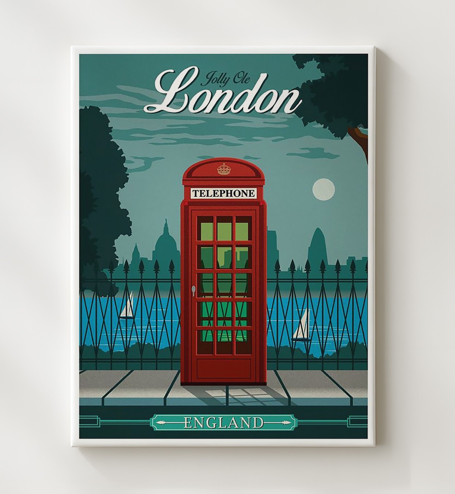 London Telephone Box Vintage Travel Print 20x24 Canvas travel wall art print