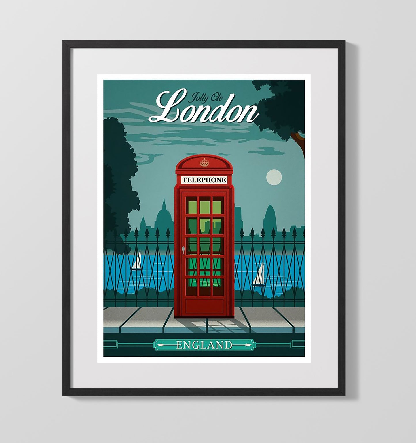 London Telephone Box Vintage Travel Print 16x20 Gallery Frame travel wall art print