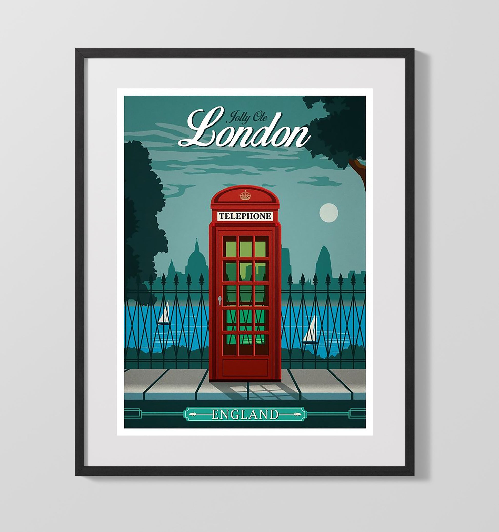 London Telephone Box Vintage Travel Print 16x20 Gallery Frame travel wall art print