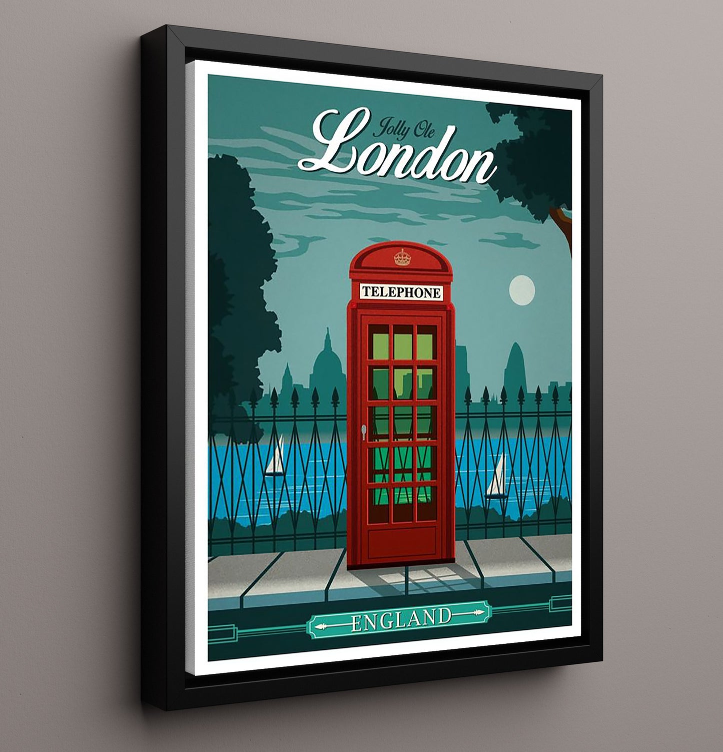 London Telephone Box Vintage Travel Print 16x20 Framed Canvas travel wall art print