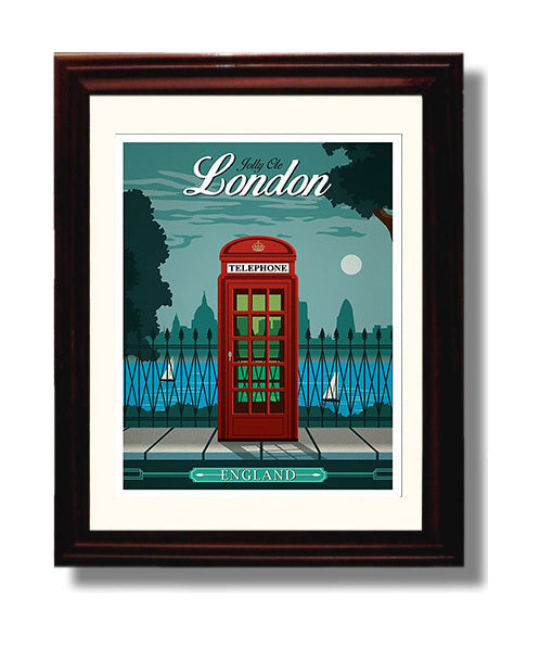 Classic Travel Poster - London - Red Bus and Black Cab