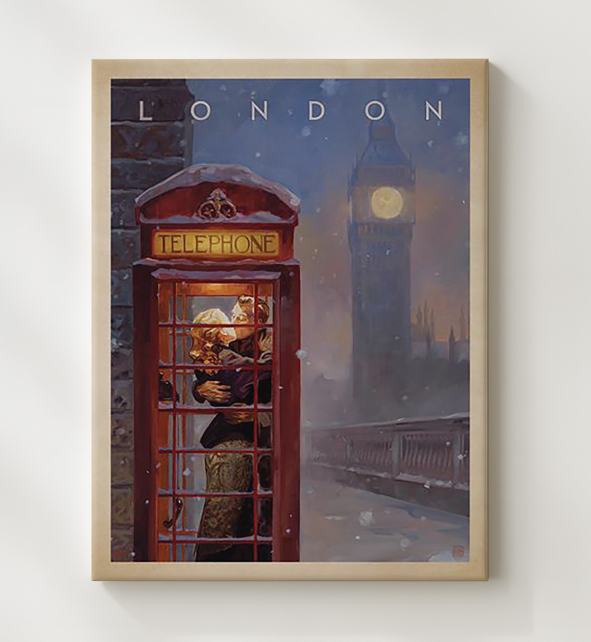 London Telephone Romance Vintage Travel Print 20x24 Canvas travel wall art print