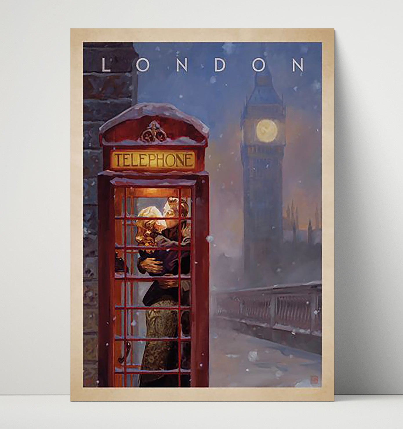 London Telephone Romance Vintage Travel Print 16x20 Unframed Print travel wall art print