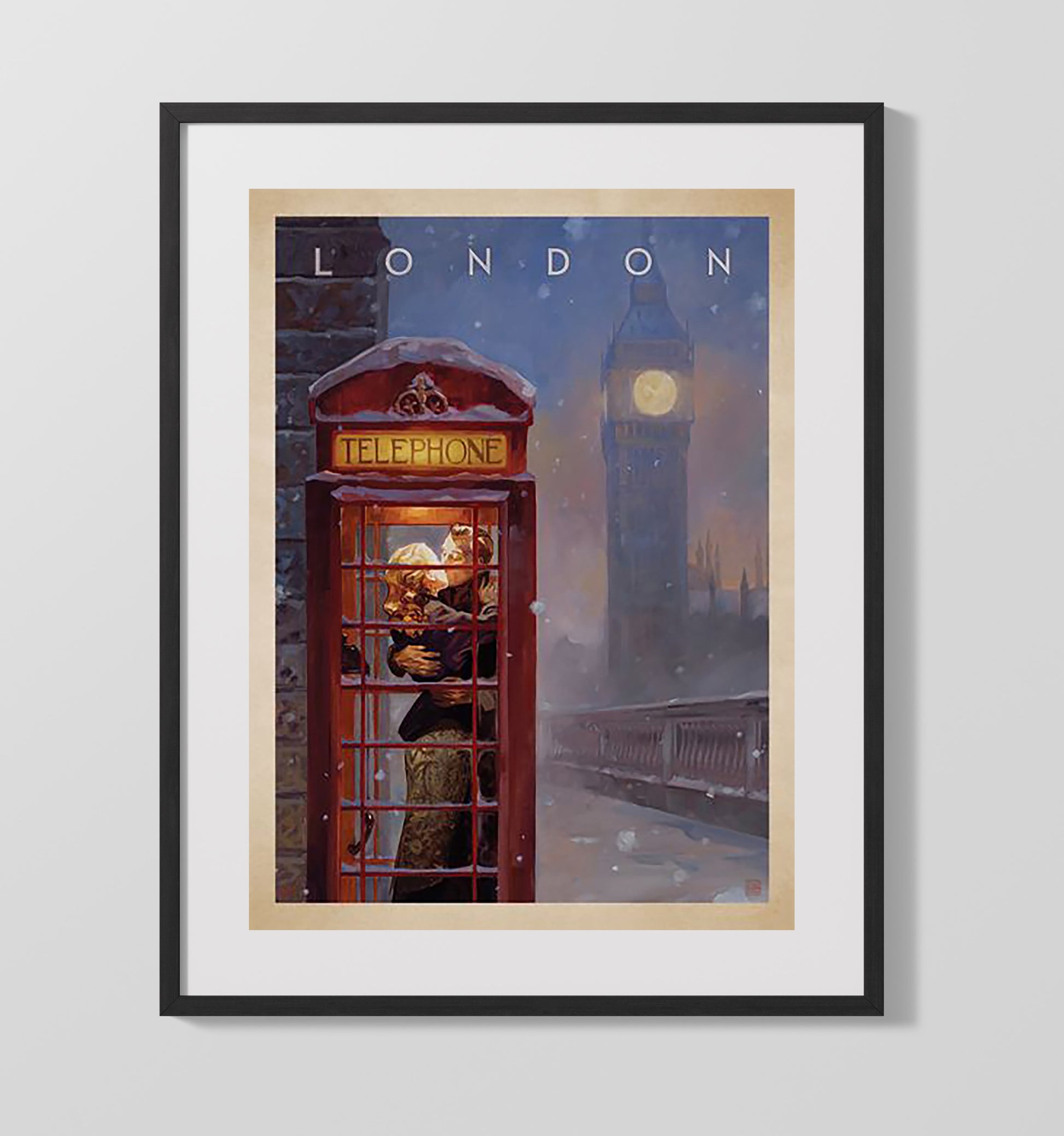 London Telephone Romance Vintage Travel Print 16x20 Gallery Frame travel wall art print