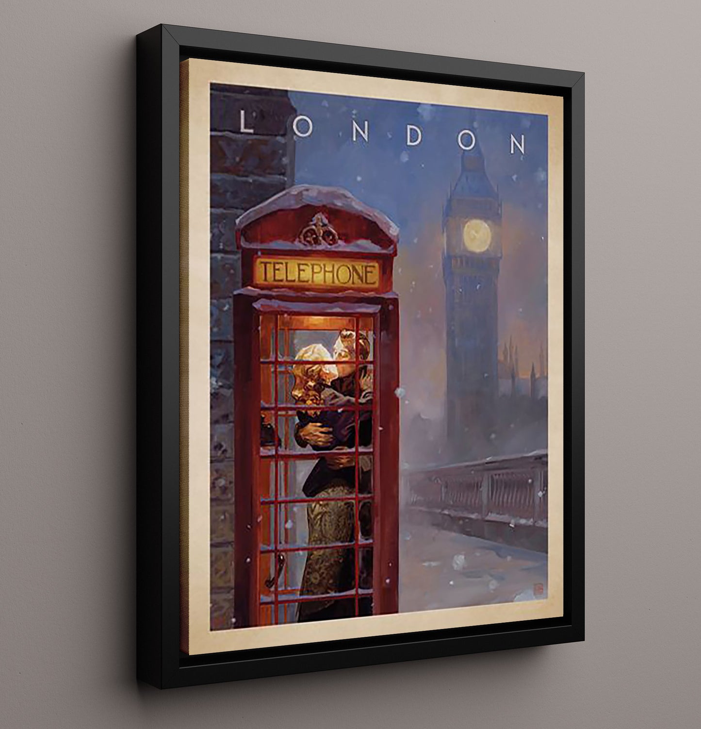 London Telephone Romance Vintage Travel Print 16x20 Framed Canvas travel wall art print