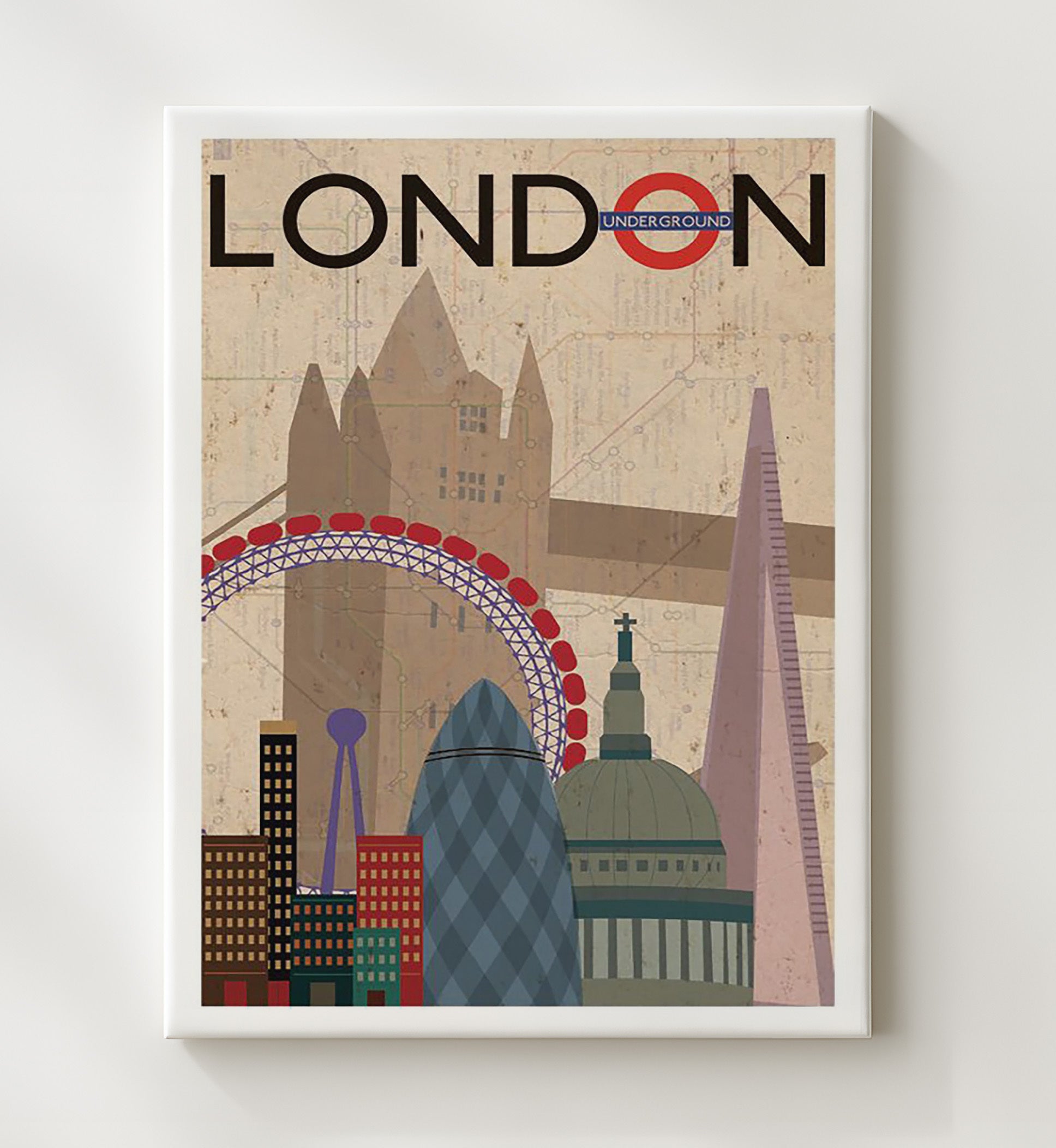 London Underground Landmarks Vintage Travel Print 20x24 Canvas travel wall art print