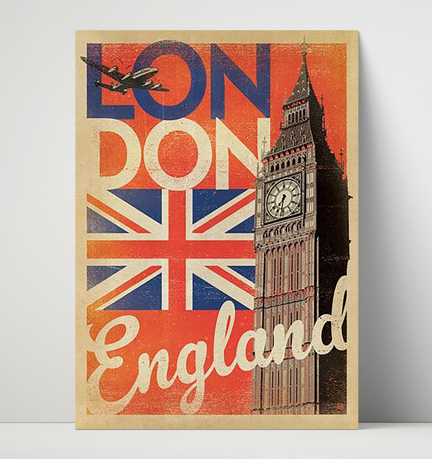 London Union Jack and Big Ben Vintage Travel Print 16x20 Unframed Print travel wall art print