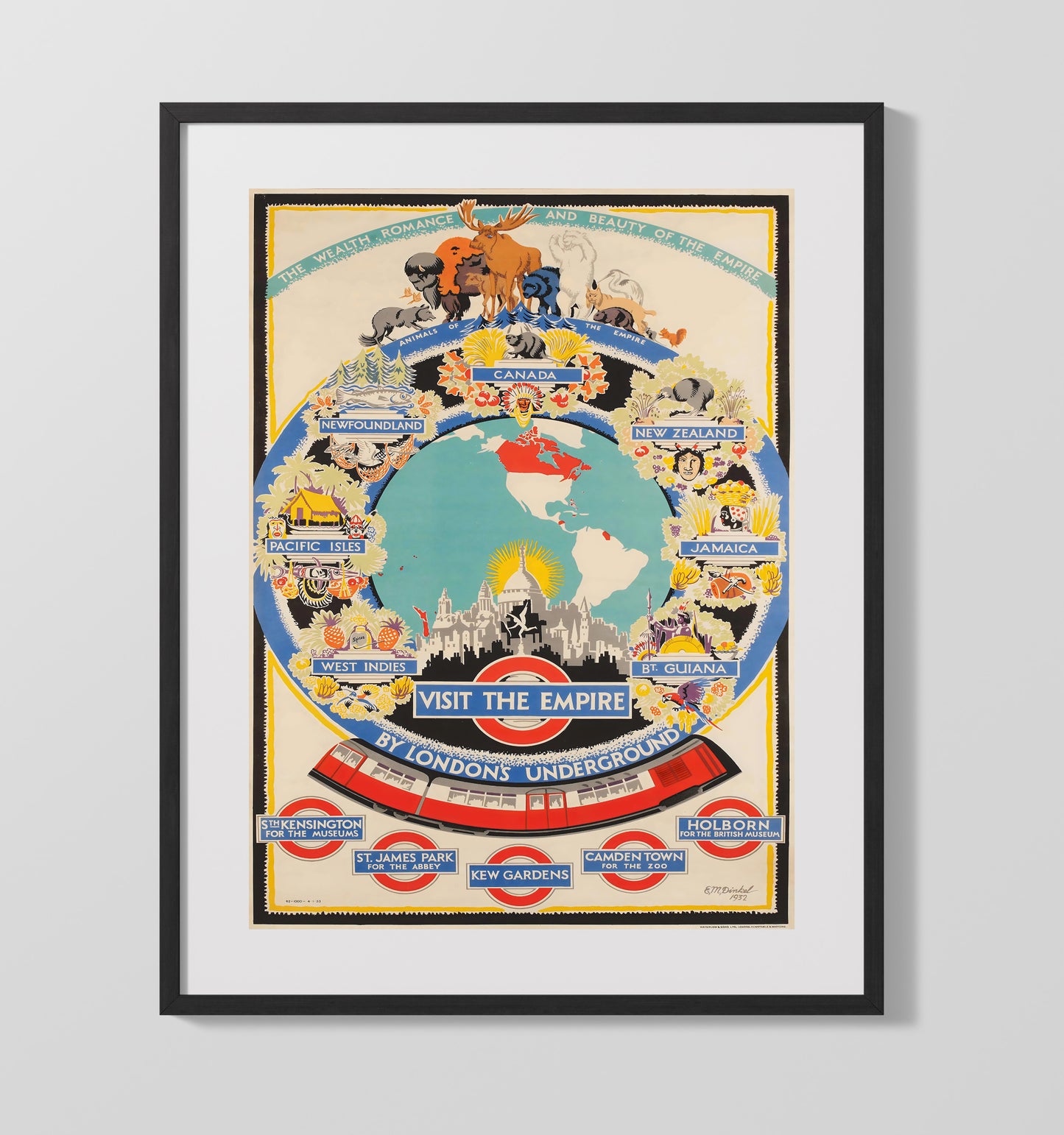London Visit the Empire Underground Vintage Travel Print 16x20 Gallery Frame travel wall art print