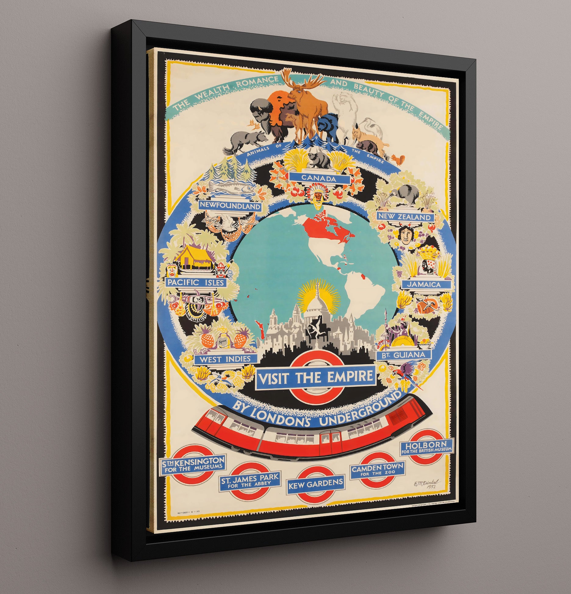 London Visit the Empire Underground Vintage Travel Print 16x20 Framed Canvas travel wall art print