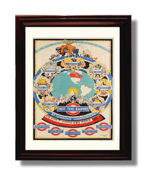 London Visit the Empire Underground Vintage Travel Print 8x10 Beveled Frame travel wall art print