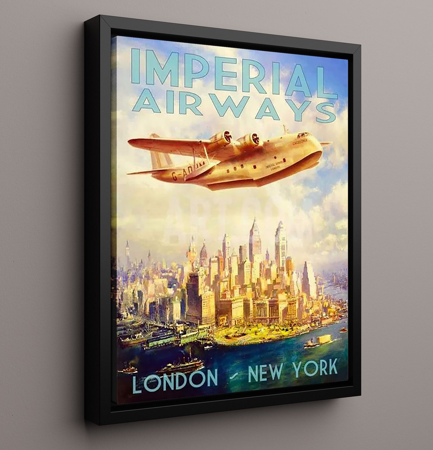 London New York Imperial Airways Vintage Travel Print 16x20 Framed Canvas travel wall art print