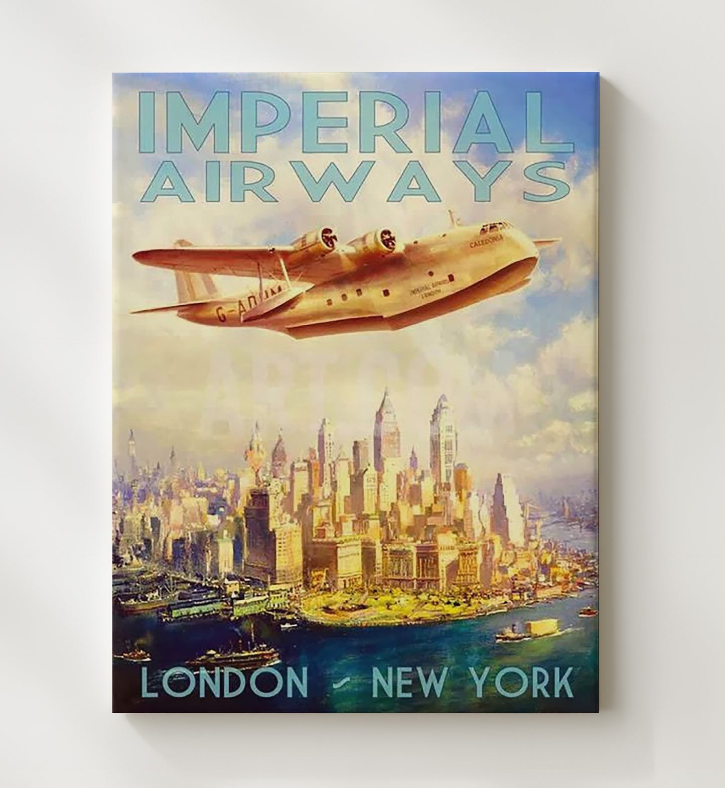 London New York Imperial Airways Vintage Travel Print 20x24 Canvas travel wall art print