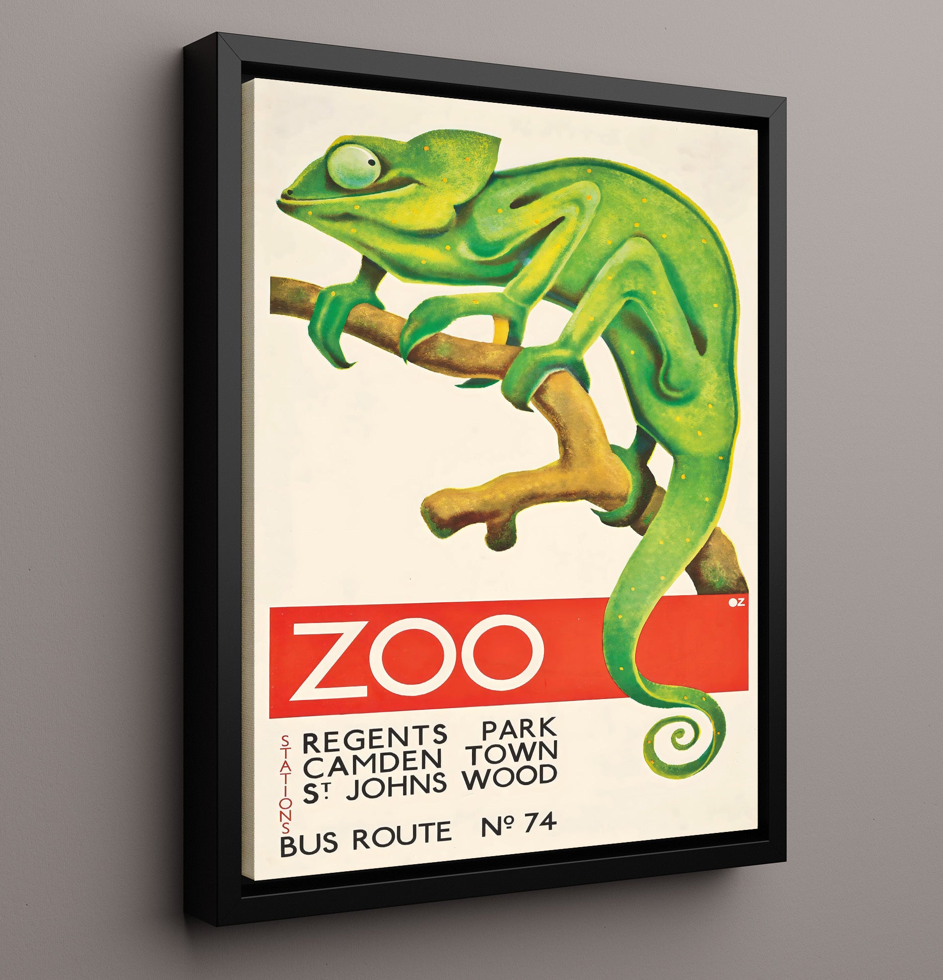 London Zoo Camden Town Chameleon Vintage Travel Print 16x20 Framed Canvas travel wall art print