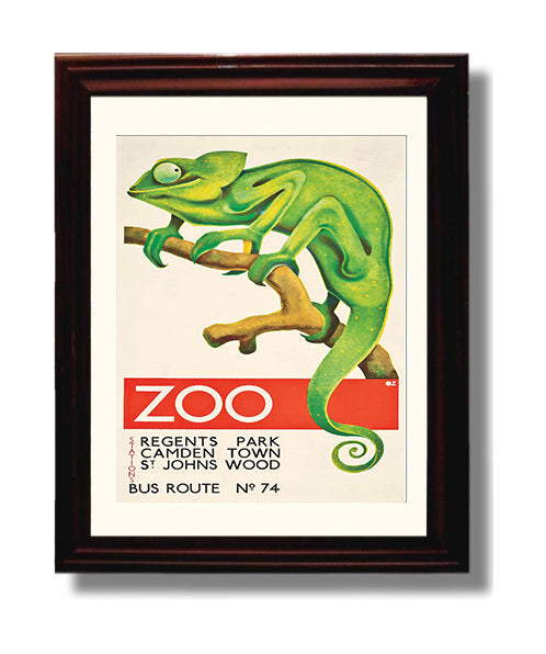 London Zoo Camden Town Chameleon Vintage Travel Print 8x10 Beveled Frame travel wall art print