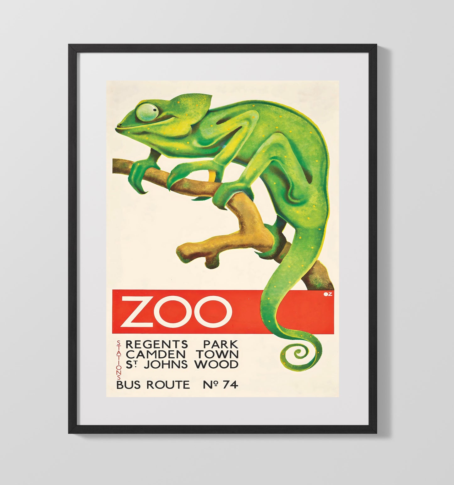 London Zoo Camden Town Chameleon Vintage Travel Print 16x20 Gallery Frame travel wall art print
