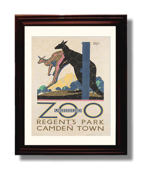 London Zoo Regents Park Kangaroo Vintage Travel Print 8x10 Beveled Frame travel wall art print