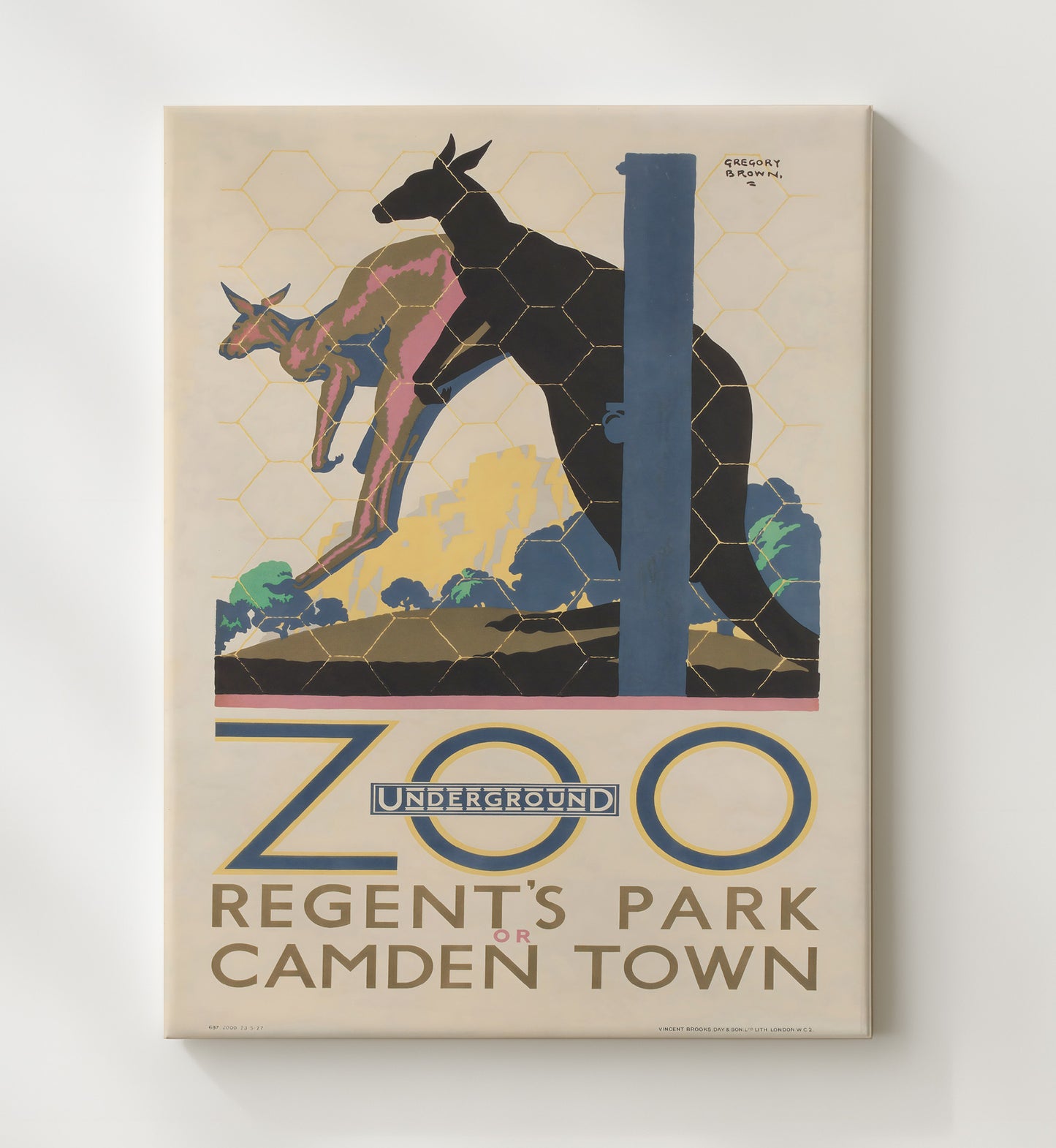 London Zoo Regents Park Kangaroo Vintage Travel Print 20x24 Canvas travel wall art print