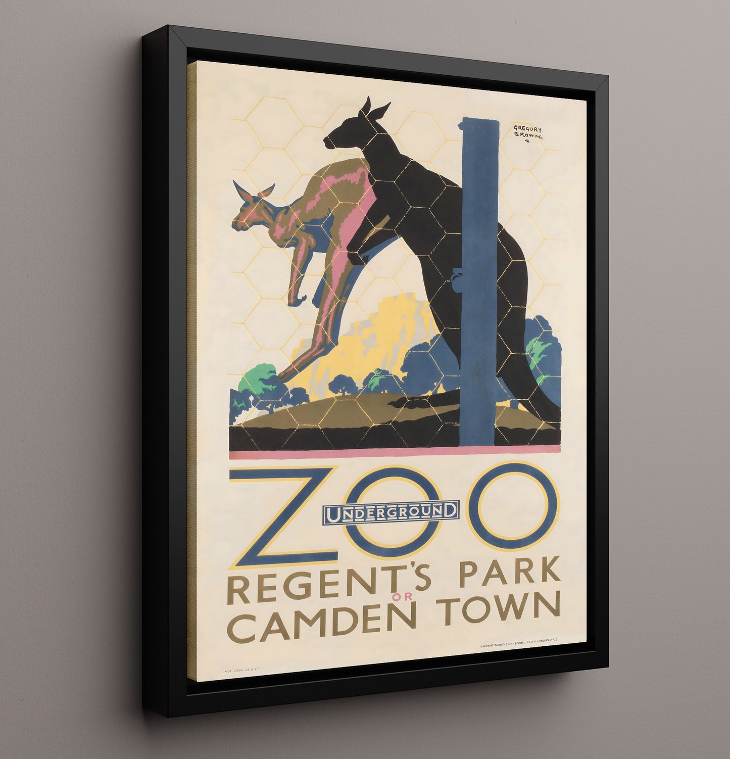 London Zoo Regents Park Kangaroo Vintage Travel Print 16x20 Framed Canvas travel wall art print