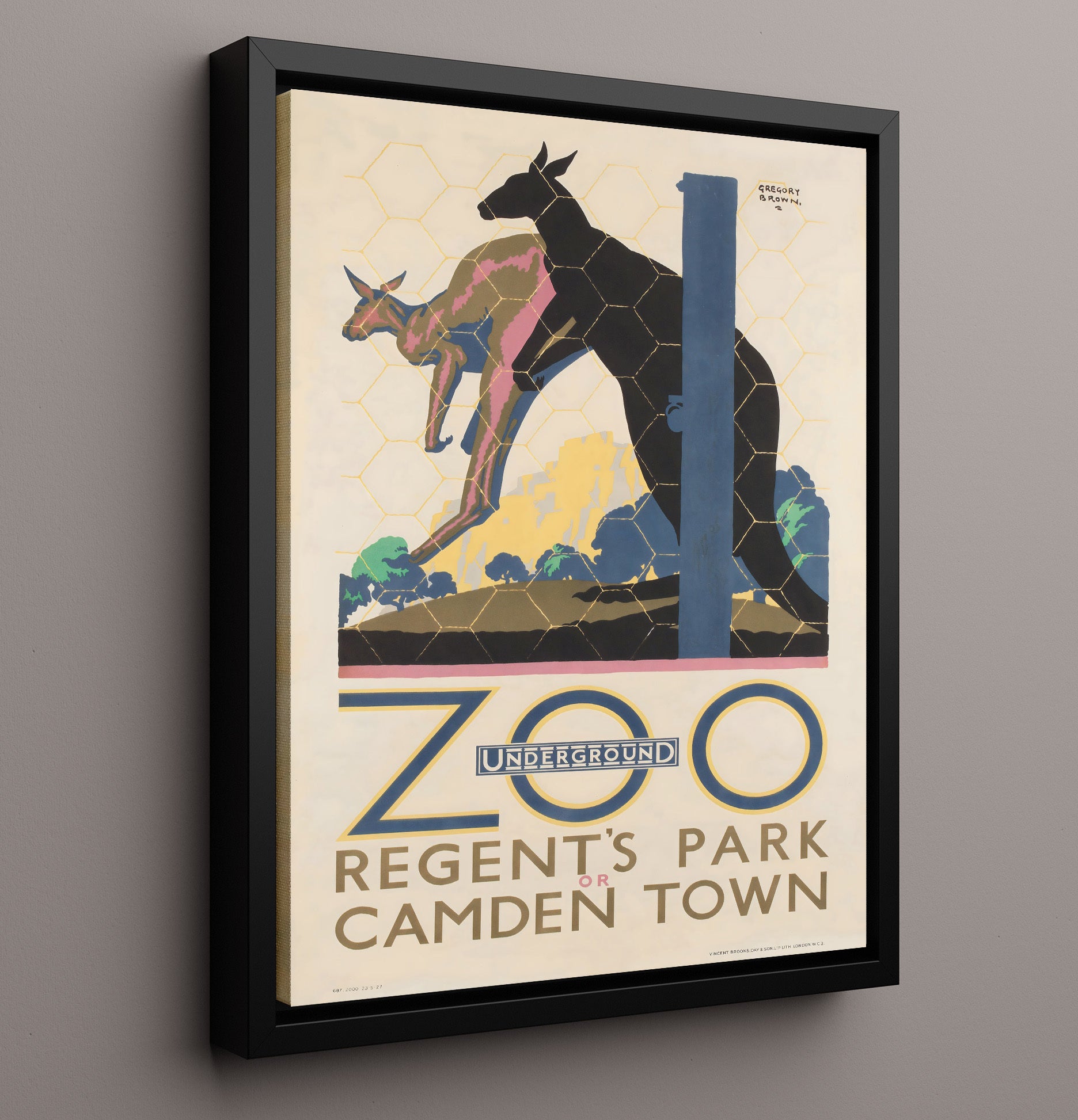 London Zoo Regents Park Kangaroo Vintage Travel Print 16x20 Framed Canvas travel wall art print