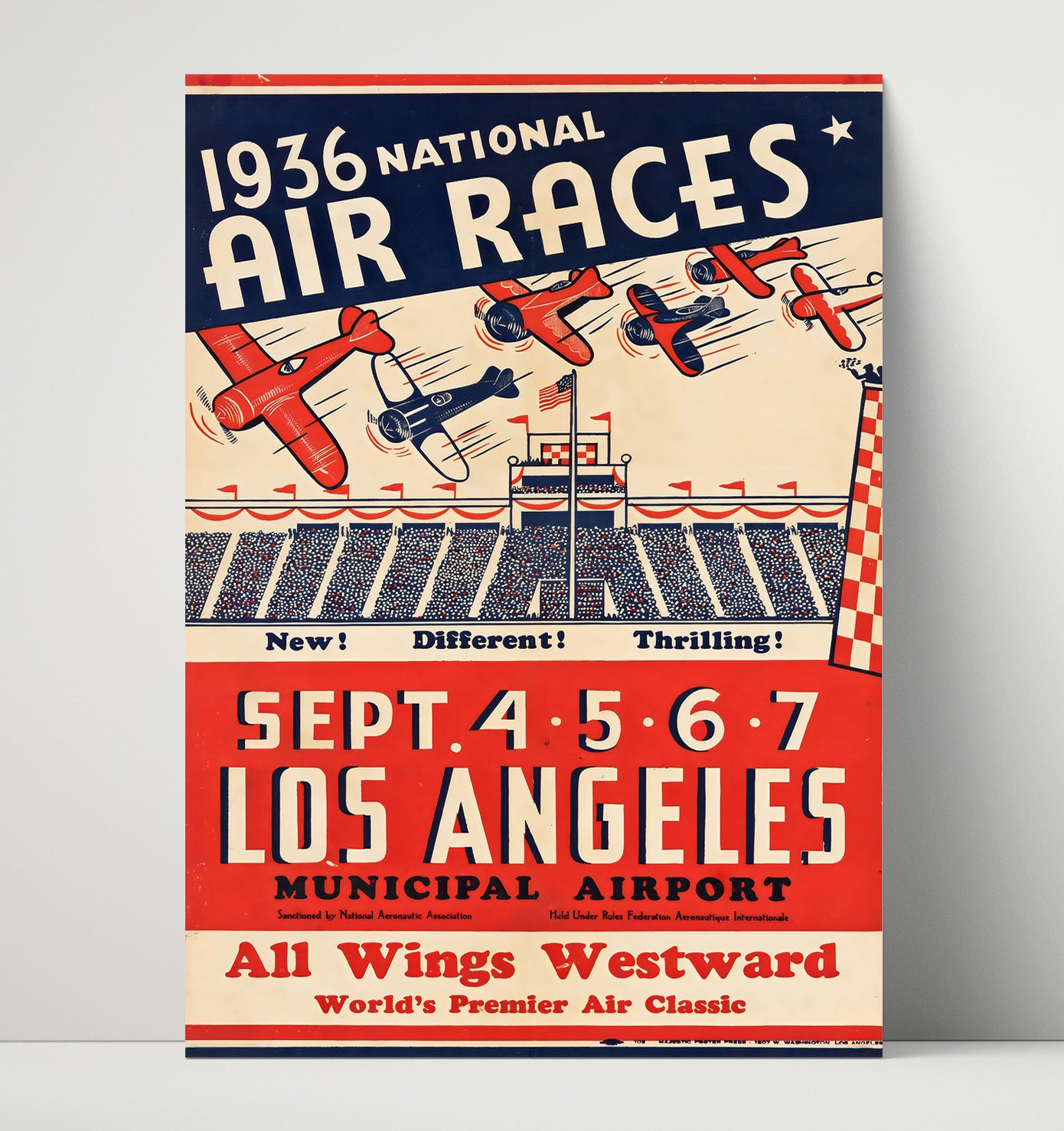 Los Angeles 1936 Air Races Vintage Travel Print 16x20 Unframed Print travel wall art print