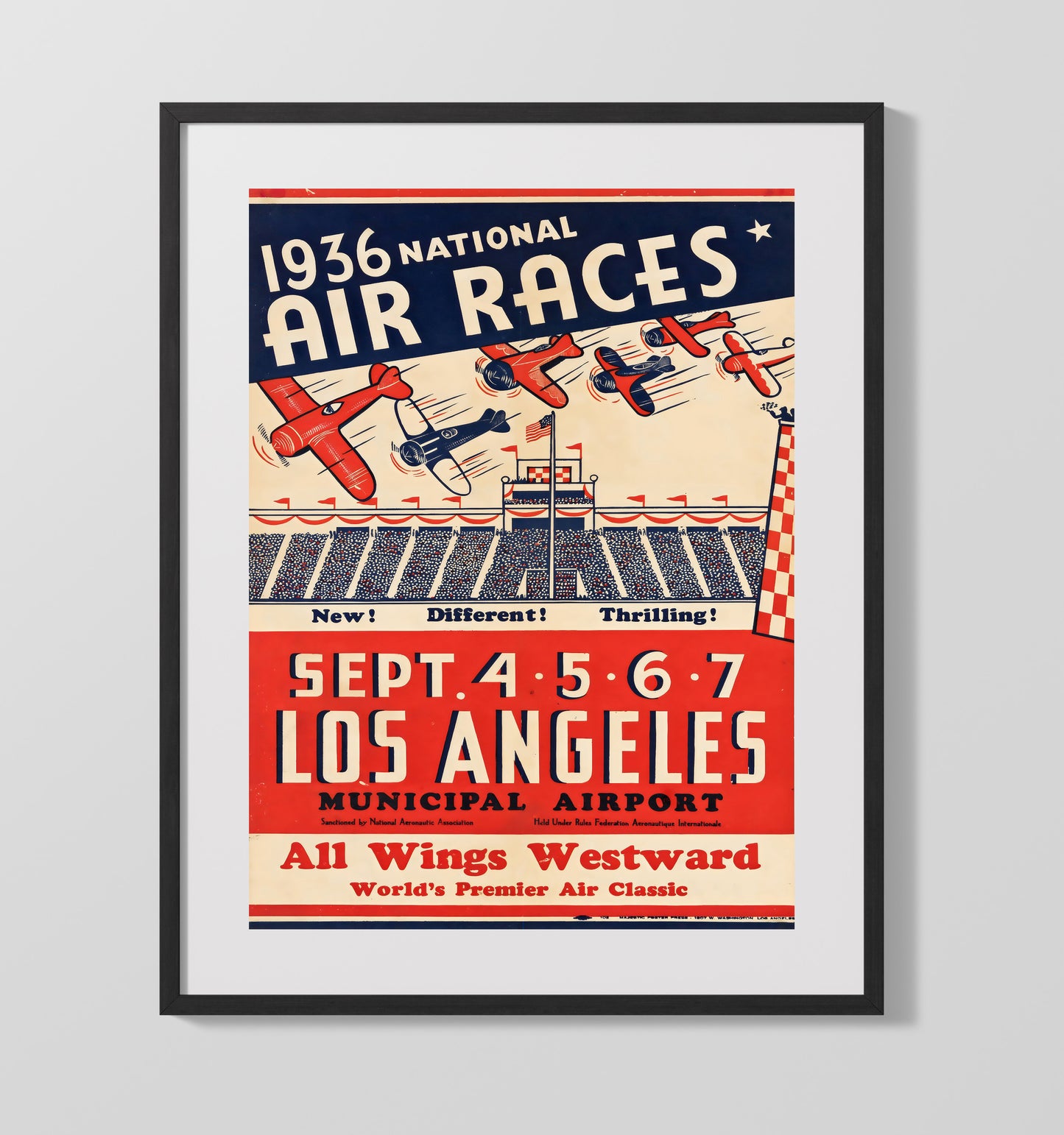 Los Angeles 1936 Air Races Vintage Travel Print 16x20 Gallery Frame travel wall art print