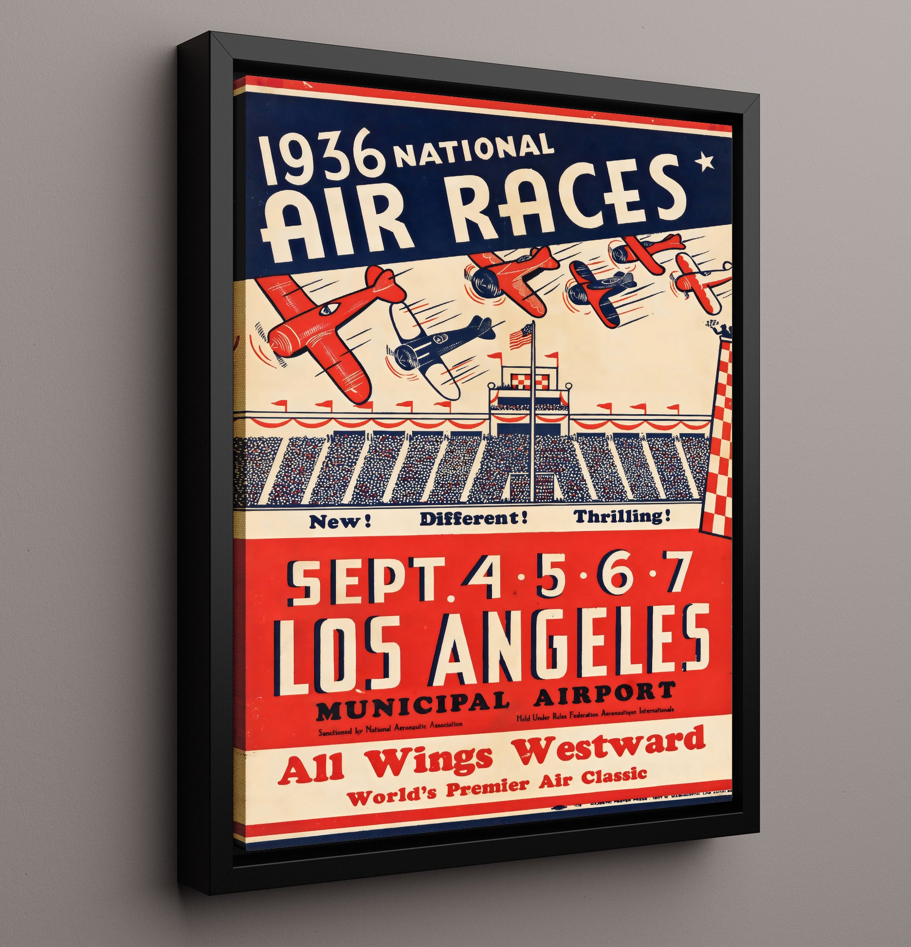 Los Angeles 1936 Air Races Vintage Travel Print 16x20 Framed Canvas travel wall art print
